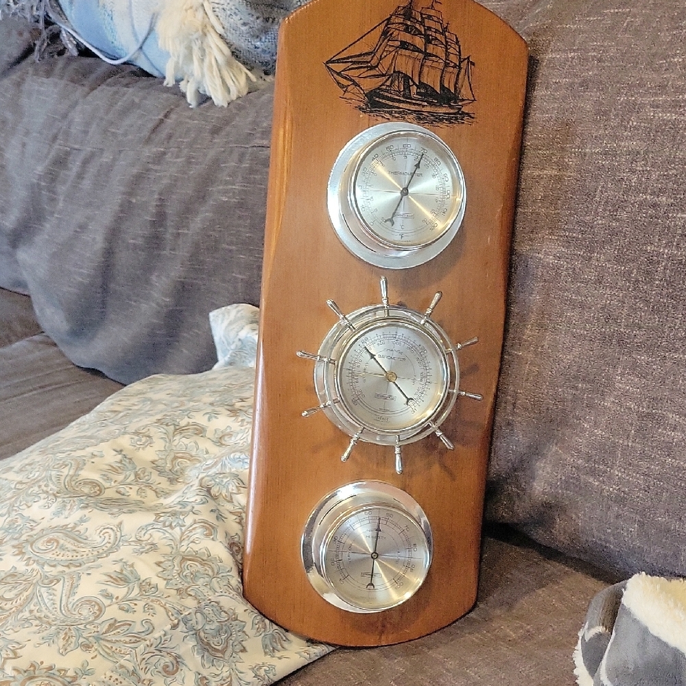 5 For 25.00/Nautical Wood Wall Decor w/ Silver Accents, WEATHER STATION